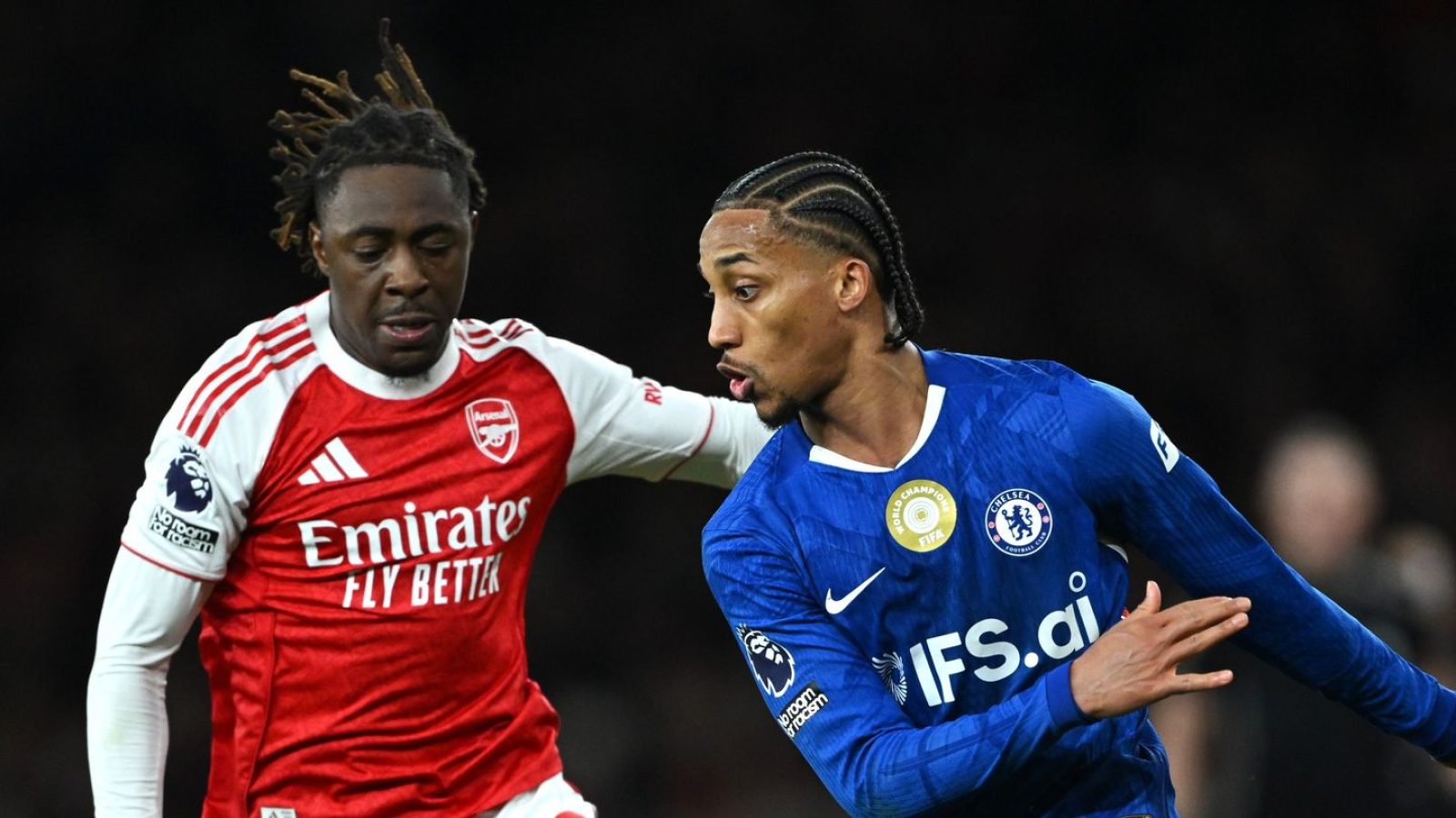 Eberechi Eze and Gabriel Jesus in Premier League action